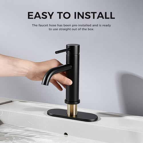 Bathroom Sink 1 Hole Single Handle Lever Faucets Stainless Steel | Pop Up Drain,Deck Plate,Flexible Hoses,1 or 3 Hole,Modern,for Vanity RV Bath Basin Wash Room Restroom Home,Matte Black - color: Matte Black