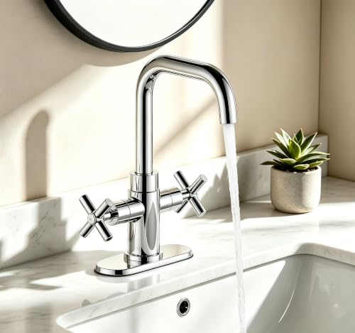 Bathroom Sink Faucet, 4 Inch Single Hole or 3 Hole Centerset Vanity Faucet, 2-Handle Handle Single Hole Bahroom Sink Faucet, Pop Up Drain Oil Rubbed Bronze Finish DF-1265CCH-ORB - color: Polished Chrome