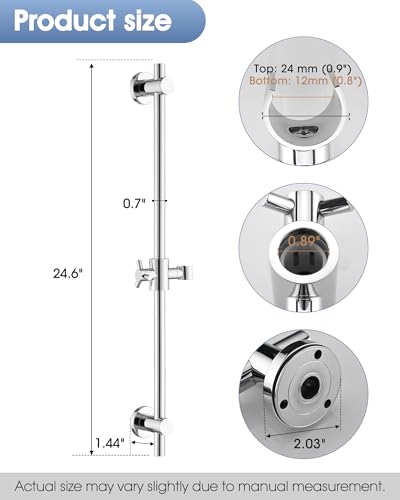 All Metal Shower Slide Bar with Adjustable Handheld Shower Head Holder, 25 Inch SUS304 Stainless Steel Shower Rail, Replacement for RV, Camper, Hotel & Bathroom, Polished Chrome - color: CH