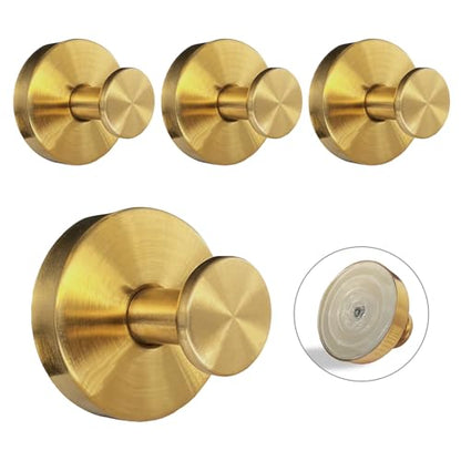 Suction Cup Hooks for Shower - 4 Pack, Gold - Stainless Steel, Strong Suction, No Drill, Removable Hanger, Tile Bathroom Kitchen Wall, Glass Door, Mirror Hook Hanging Robe, Towel Holder - color: Gold