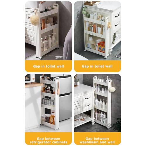 3.54 Slim Storage Cart Durable Bathroom Organizer Slide Out Storage Cart Rolling Utility Cart Slide Out Organizer Narrow Shelf Rack for Kitchen Bathroom Study Office - size: 4 Tiers