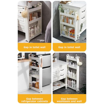 3.54 Slim Storage Cart Durable Bathroom Organizer Slide Out Storage Cart Rolling Utility Cart Slide Out Organizer Narrow Shelf Rack for Kitchen Bathroom Study Office - size: 4 Tiers