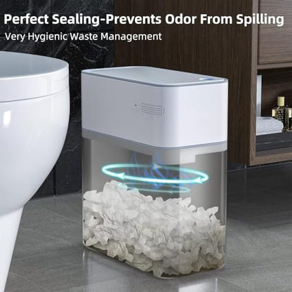 MOPALL Bathroom Trash Can with Lid Automatic Bagging Motion Sensor 3.5gal | Automatic Adsorption Bag, Touchless, Compact, Odor Seal Garbage Can for Bathroom, Bedroom, Living Room, Home, Office, Kitchen