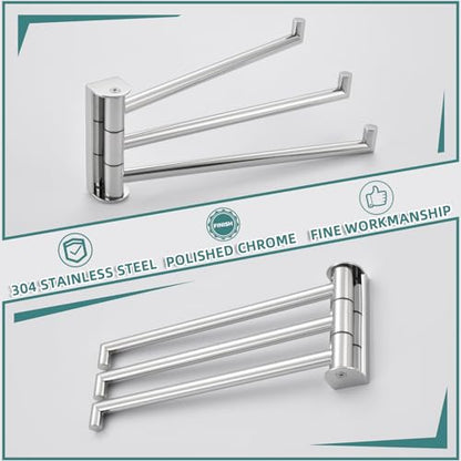 Swivel Towel Rack with 3-Arm, Polished Chrome, 304 Stainless Steel | Rustproof for Bathroom Kitchen RV, 180° Rotating Towel Bar, Fold-Flat Design, Hand Towels & Dish Rags, Drilling Mounted - color: Polished Chrome