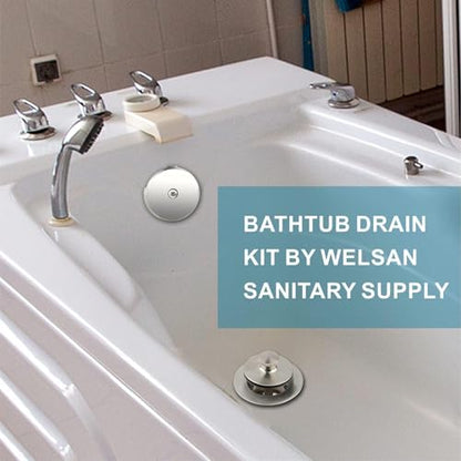 WELSAN Brushed Nickel Bathtub Drain and 1 Hole Overflow Kit, Bath Tub Drain | All Metal, Lift & Turn, Fine/Coarse Thread Conversion Twist Kit Assembly, For 1-3/8" and 1-1/2" All Metal Bathroom Tub Drains - color: Brushed
