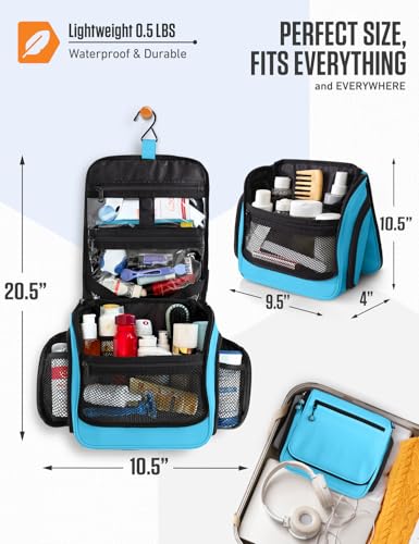 VENTURE 4TH Hanging Travel Toiletry Bag, 18 Compartments - Light Blue | Hangs on rails, hooks or doors; stands upright. Removable TSA pouch. Water-resistant Nylon 290D Twill, reinforced stitching. - color: Light Blue