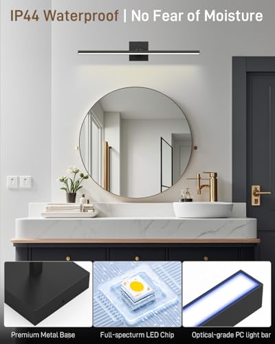 Black Long Vanity Lights, Morden Bathroom Light Fixtures with 5CCT&Dimmable Bath Wall Lamp, 220° Rotatable Hallway Bedroom, 32IN Vanity LED Bar Over Mirror for Makeup Shaving Skincare-ETL Certified - size: 32IN