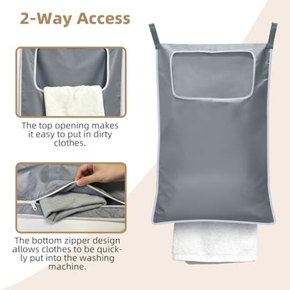 2 Pack Hanging Laundry Hamper, 31.4x19.2 in, Gray | 2 Pack Door Hanging Laundry Bags with Two Hook Styles 600D Oxford Fabric Tear Resistant for Bedroom and Bathroom - color: GRAY2