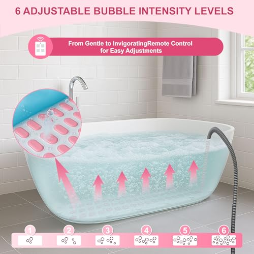 Bubble Bath Massager Mat with 6-Level Adjustment & Remote Control | Upgraded anti-slip suction cup，Inflatable pillow，Portable storage，Relieve muscle soreness and fatigue - color: Pink
