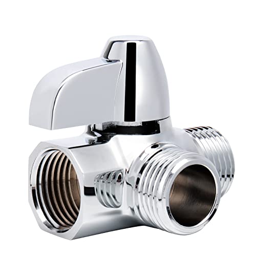 NearMoon Solid Brass G1/2" Shower Arm, 3-Way Diverter Valve for Handheld and Fixed Spray Head, Bathroom Component for Showerhead Combo T-Adapter (Fixed Nut, Chrome Finish) - color: Chrome Finish, size: Fixed Nut