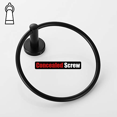 JQK Black Towel Ring, 304 Stainless Steel Matte Black Hand Towel Holder for Bathroom, Wall Mount, TR130-PB - color: Black