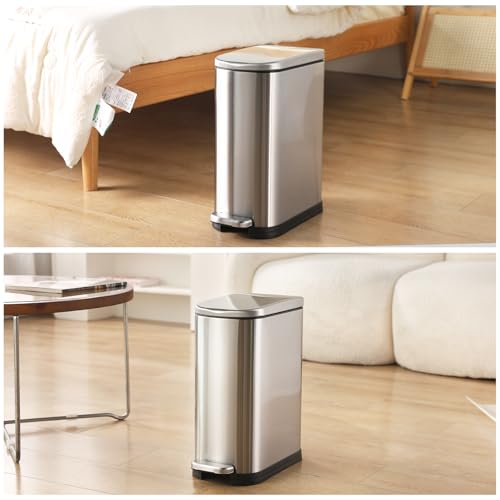ELPHECO Bathroom Trash Can with Lid 3.5Gal Stainless Steel Step Garbage Can | 13.5 Litre Stainless Steel Pedel Garbage Can with Removable Inner Bucket, Wastebasket for Bathroom, Office, Bedroom, Silver - color: Silver