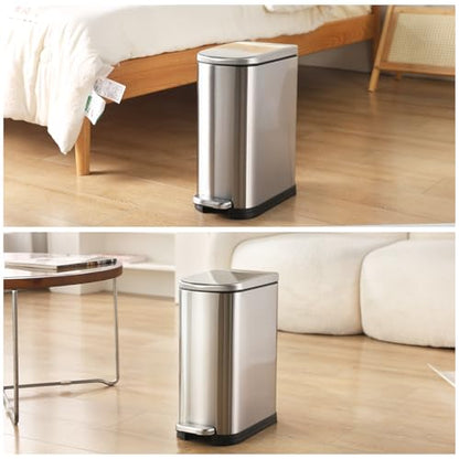 ELPHECO Bathroom Trash Can with Lid 3.5Gal Stainless Steel Step Garbage Can | 13.5 Litre Stainless Steel Pedel Garbage Can with Removable Inner Bucket, Wastebasket for Bathroom, Office, Bedroom, Silver - color: Silver
