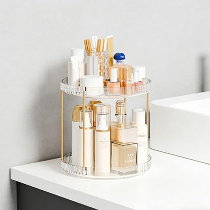 Acrylic 360 Rotating Makeup Organizer and Perfume Organizer,2 Tier Make Up Holder and Acrylic Skincare Organizers for Countertop,Vanity,Bathroom,Clear Spinning Beauty Organizer for Face Product - size: 2 Tier