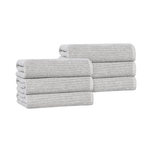 Superior Destin Viscose Cotton Blend Medium Weight Towels, Kitchen, Bathroom, Spa, Plush, Quick Dry, Ultra-Soft Towels, Bath Essentials, Ribbed Design, Absorbent Hand Towels, Set of 6, Platinum