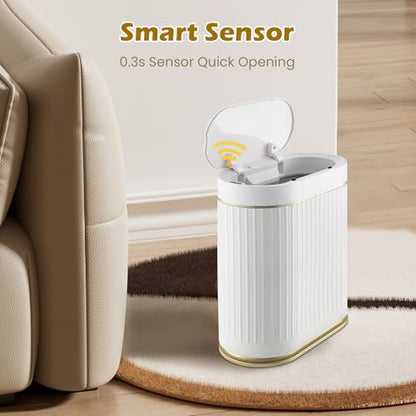 SYNCVIBE Bathroom Trash Can with Lid, 2 Gallon, Motion Sensor | Automatic Garbage Can, 7.5 Liter Smart Trash Bin, Narrow Plastic Wastebasket for Bedroom, Office and Living Room - color: Golden