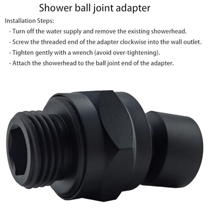 Shower Head Swivel Ball Adapter (Universal Component), Solid Brass Adjustable Shower Arm Connector, Shower Connector Ball Joint, Matte Black - color: Matte Black