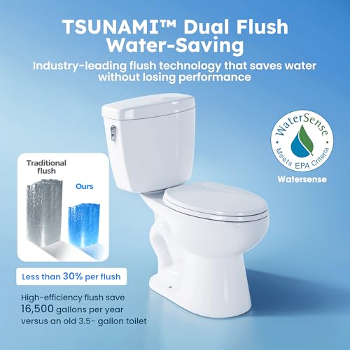 RoyalBath Elongated Two piece Toilet for Bathrooms, 12" Rough In | 17.3" ADA Height, Nano Self-Cleaning, WaterSense/MAP/CUPC Certified, 1 GPF 360° TSUNAMI Flush, Soft-Close Seat - size: 1.01 GPF Side Flush