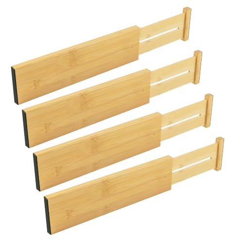 Utoplike Bamboo Dresser Drawer Dividers, Expandable Organizer for Clothing | Adjustable 3.2" High Drawers Separators for Kitchen, Bathroom, Bedroom, Office Storage, 4Pcs, Fit 13.5"-16" Inner Drawer - color: Natural, size: 3.2"H, Small