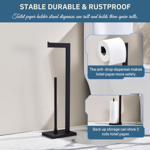 Freestanding Toilet Paper Holder with Reserve - Matte Black 304 Stainless Steel Bathroom Tissue Stand Organizer for Extra Rolls - color: Matte Black