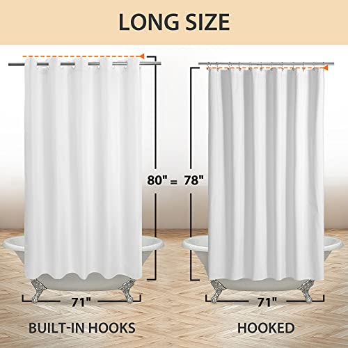 River Dream No Hook Long Shower Curtain or Liner Soft Microfiber - 78" Length Fabric Shower Curtain Liner Set, Machine Washable & Water Repellent, White, 71x80 - color: White, size: 71"W x 80"L (Pack of 1)