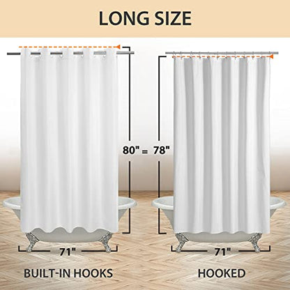 River Dream No Hook Long Shower Curtain or Liner Soft Microfiber - 78" Length Fabric Shower Curtain Liner Set, Machine Washable & Water Repellent, White, 71x80 - color: White, size: 71"W x 80"L (Pack of 1)