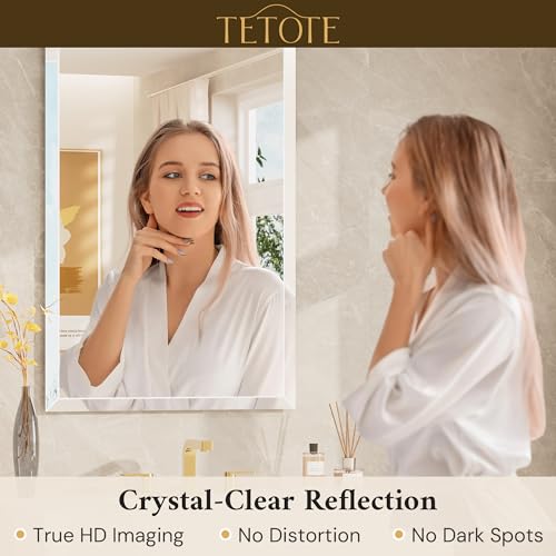 TETOTE 36" x 36" Rectangle Tempered Mirror with Frameless Beveled Edge for Vanity and Bathroom - size: 36"L x 36"W