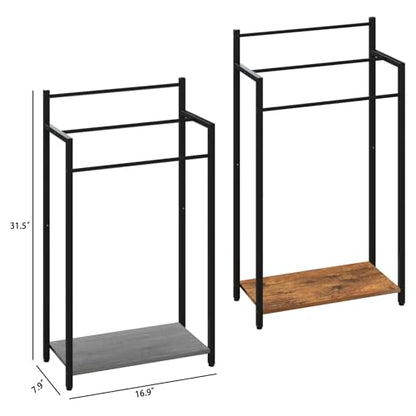 16.9" W Freestanding Towel Rack with Oak Grey Wood Shelf | 3 Tier Blanket Ladder Stand for Bathroom Living Room, Metal Frame,31.5"H x 16.9"W x7.9"D - color: Oak Grey, size: 31.5"H x 16.9"W x7.9"D