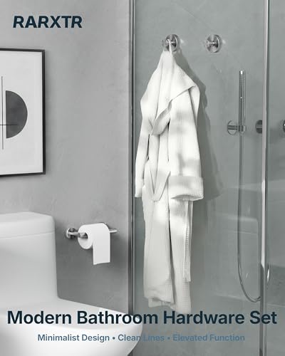RARXTR 3PCS Bathroom Hardware Set, Brushed Nickel Wall Mounted Toilet Paper Holder, 2 Suction Cup Towel Hooks, Bathroom Accessories SUS 304 Stainless Steel, Rust-Proof, Modern - color: Brushed Nickel