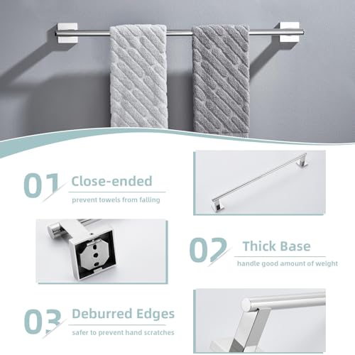 Suyar Bathroom Accessories Set Polished Chrome, Bathroom Hardware Set | Include Robe Hook, Toilet Paper Holder, Hand Towel Holder, Towel Bar, SUS304 Stainless Steel, Wall Mounted - color: Polished Chrome