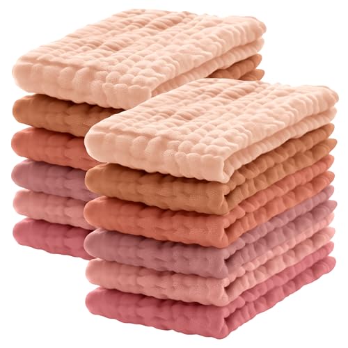 Lovely Care 12 Pack Muslin Burp Cloths 100% Cotton Muslin Cloths Large 20''x10'' Extra Soft and Absorbent Baby Burping Cloth - Warm Clay - color: Warm Clay, size: 10x20 Inch (Pack of 12)