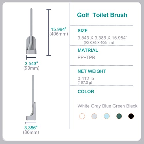 Toilet Brush, Long Handle Golf Toilet Brush with Holder 360° Deep Cleaning Flexible Silicone Toilet Cleaner Brush Wall Mounted for Bathroom (2Pcs Grey) - color: 2pcs Grey