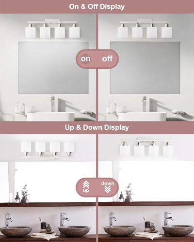 4-Light Bathroom Light Fixtures Over Mirror, Glass Shade & Anti-Rust Nickel Finished,Brushed Nickel Vanity Lights, Modern Bathroom Vanity Light, Bathroom Light for Small Space - color: Brushed Nickel-4 Light