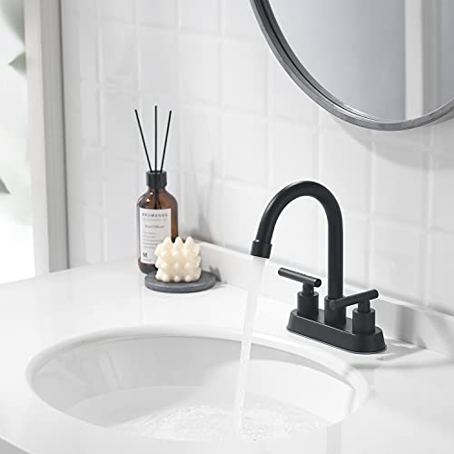 Black Bathroom Faucet, 2 Handle 4 Inch Centerset Sink Faucet with Drain | Yardmonet Matte Black Bathroom Sink Faucet, 2-Handle Stainless Steel Vanity Faucet With Pop-Up Drain And Supply Lines - color: Matte Black