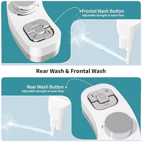 Bidet Attachment for Toilet, Dual Nozzle (Frontal and Rear Wash) Non-Electric Fresh Water Toilet Seat Attachment with Nozzle Self Cleaning, Adjustable Water Pressure(Chrome Silver) - color: Chrome Silver