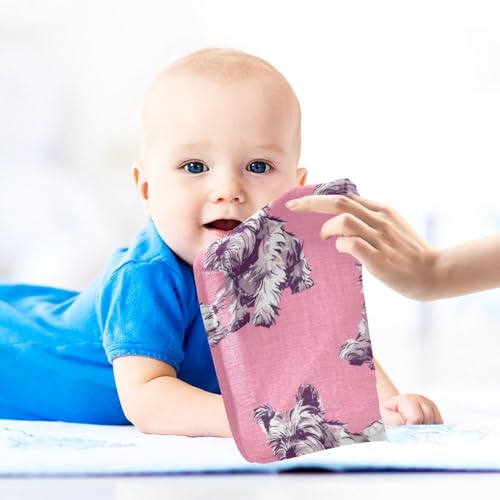 Dog Pattern Pink Baby Washcloths - 3 Pack Muslin Cotton Face Towels for Baby Newborn Girls and Boys - Soft and Absorbent - 11.8 Inch - size: 3 Pack
