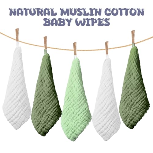20 Pcs Baby Muslin Washcloth 12 x 12 Inch 100% Cotton Soft and Absorbent Muslin Washcloth Burp Cloth Wipe Newborn Face Towel for Baby Boy Girl Sensitive Skin(White, Light Green, Green) - color: White, Light Green, Green