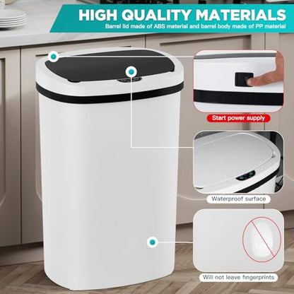 PayLessHere | 13 Gallon Plastic Trash Can | White | Pack of 1 | Automatic Touchless Lid with Motion Sensor | Kitchen Garbage Can with Waterproof Design | for Home, Office, Bathroom - color: White