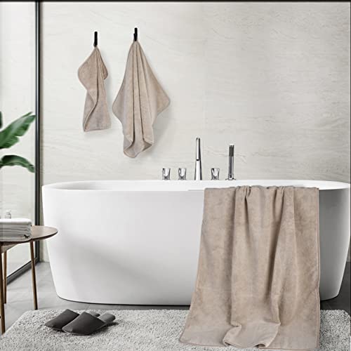 POLYTE 410 GSM Poly Blend Microfiber Quick Dry Bath Towel Set of 6 Pieces - color: Beige