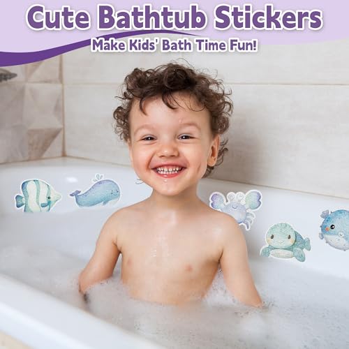 Secopad Bathtub Non Slip Stickers with Strong Adhesive, 20pcs Large Cute Sea Creature Anti Slip Shower Decal with Scraper for Bath Tub, Shower Floor, Stairs