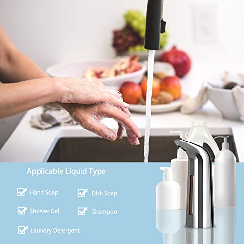 400 mL Silver Battery Powered Motion Sensor Soap Dispenser | Sensitive Automatic Induction Pump Transparent Liquid Window IPX6 Waterproof for Home And Commercial Space Use - color: Silver