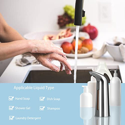 400 mL Silver Battery Powered Motion Sensor Soap Dispenser | Sensitive Automatic Induction Pump Transparent Liquid Window IPX6 Waterproof for Home And Commercial Space Use - color: Silver