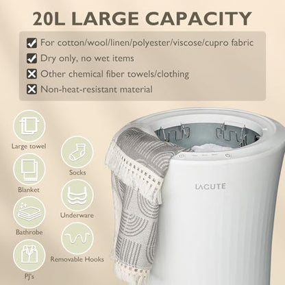 Lagute Towel Warmer for Bathroom, 3-Level Timer, Warning Alarm & RGB Light, Auto Shut-Off, 20L Heating Bucket for Bathrobe, Blanket, Ideal for Gifts, White - color: White