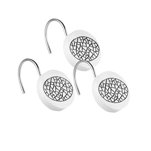 Popular Bath 12 piece Sinatra Shower Hooks Luxury Resin Hooks Unique Design Bling White Mosaic Glass Shower Hooks - size: 7"W x 3"L (Pack of 12)