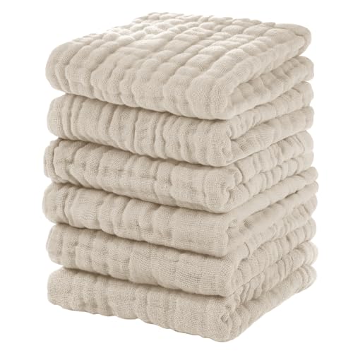 Unnivoll Muslin Burp Cloths Baby 12''X12'', Baby Washcloths 6 Pack, 100% Cotton Baby Wash Cloths Absorbent and Soft for Newborn Infants Kids Boys Girls - Apricot - color: Apricot