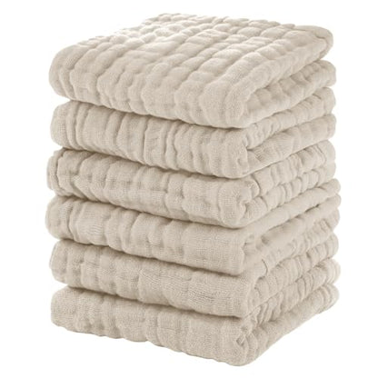 Unnivoll Muslin Burp Cloths Baby 12''X12'', Baby Washcloths 6 Pack, 100% Cotton Baby Wash Cloths Absorbent and Soft for Newborn Infants Kids Boys Girls - Apricot - color: Apricot