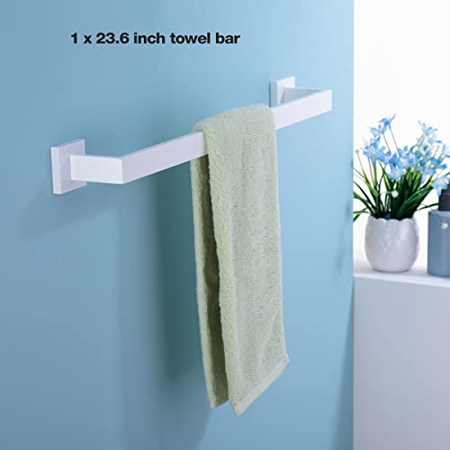 TRUSTMI 5-Piece Bathroom Hardware Set Wall Mount, White | SUS304 stainless steel, laser-welded seamless, 23.6" bar, 10.6" ring, 6.3" holder, 2 hooks, hardware included - color: White