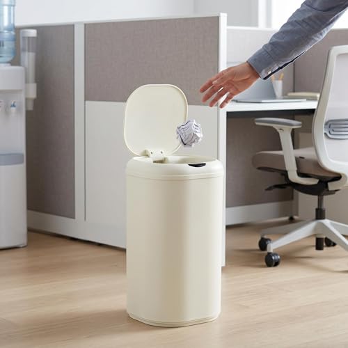 GarveeTech 8 Gallon Automatic Trash Can for Kitchen, Motion Sensor, Beige | Touchless Garbage Can with Lid, Fingerprint-Proof Stainless Steel, Smart Waste Bin for Office, Bathroom & Home, 30L