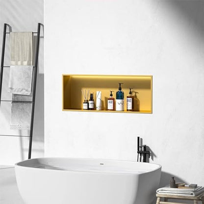Stainless Steel Shower Niche, Recessed Niche Shower, Rectangle Bathroom Wall Soap Niche Nook Insert for Sealed Shower Assemblies,Gold - color: Gold