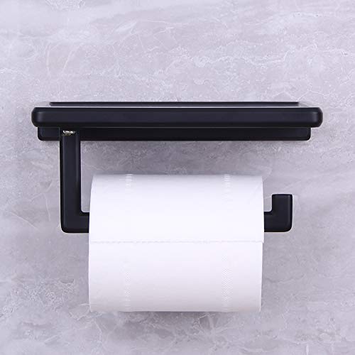 Toilet Paper Holder for Bathroom Solid ZINC Alloy Material and Superior Hotel Style Tissue Roll Holder with Cell Phone Storage Black D500091B - color: Black